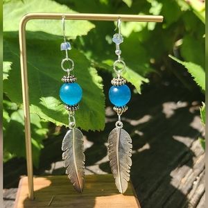 🪶 Feather cats eye dangles